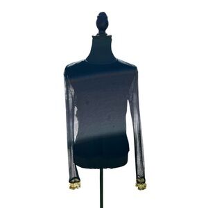 Elegant Black Sheer Women's Top with gold jewelry near the wrist size L